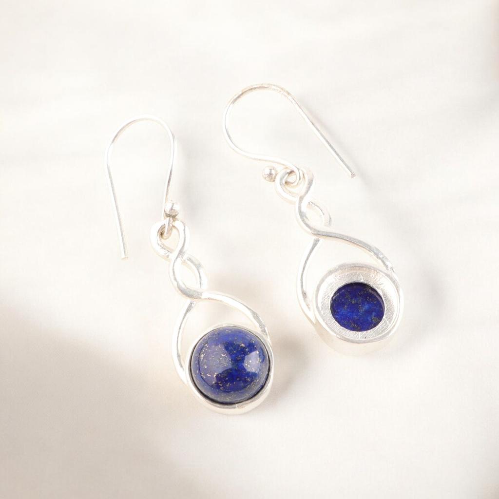 Genuine Lapis Lazuli Gemstone 925 Solid Silver handcrafted Jewelry Earrings1.68" CE-15-33