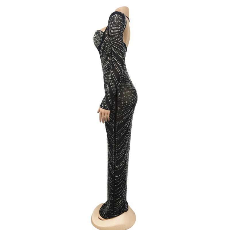 Modisches, durchsichtiges, langärmliges Kleid aus Drillichnetz für Damen