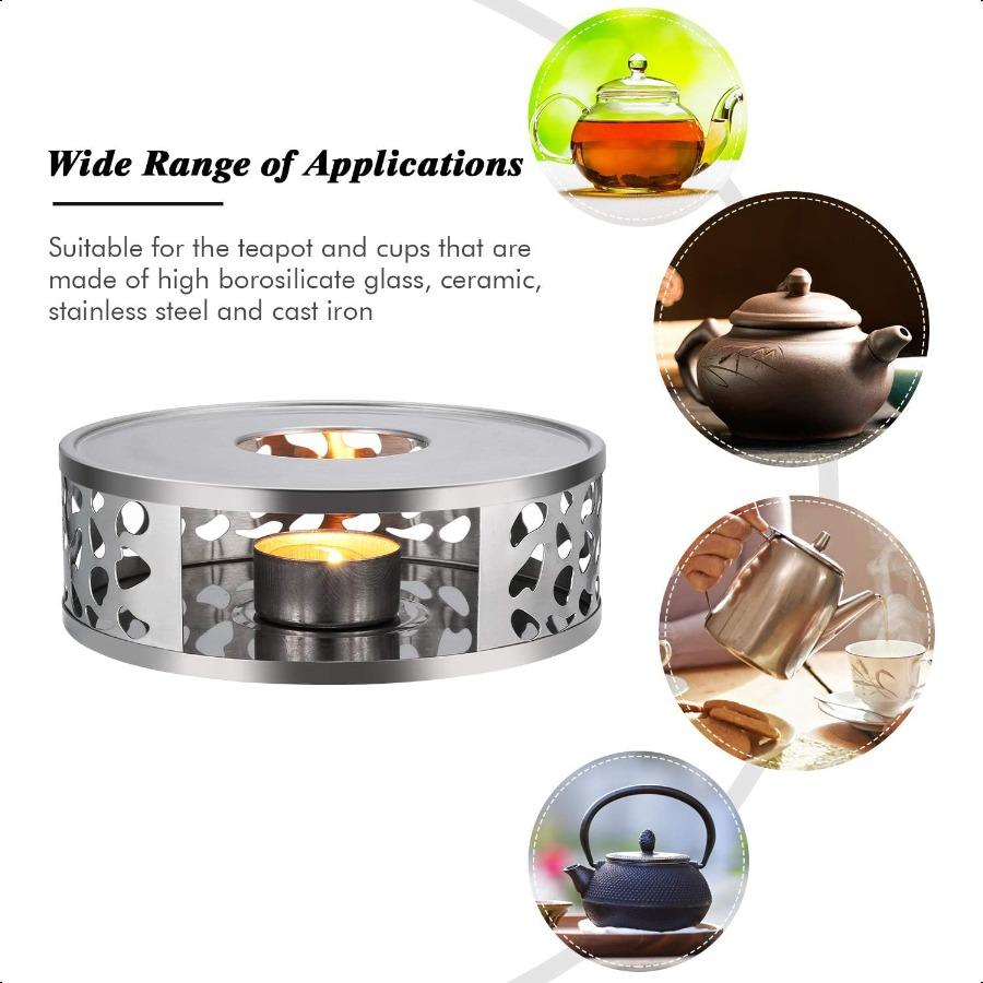 Simtive Teapot Warmer Brushed Stainless Steel Tea Warmer with Tealight Holder Silver