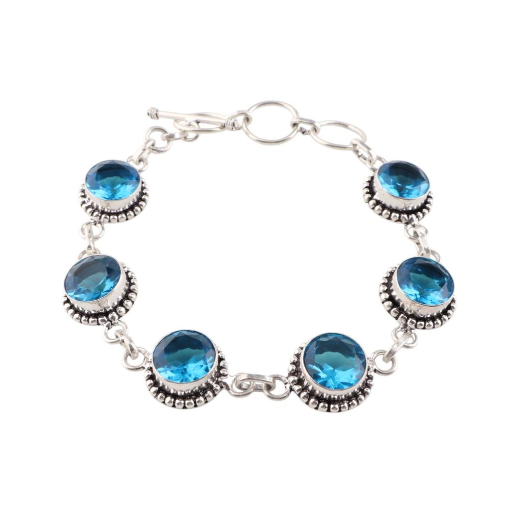 Swiss Blue Topaz Gemstone 925 Sterling Silver Jewelry Handcrafted Bracelet 7-9" RB-17-8