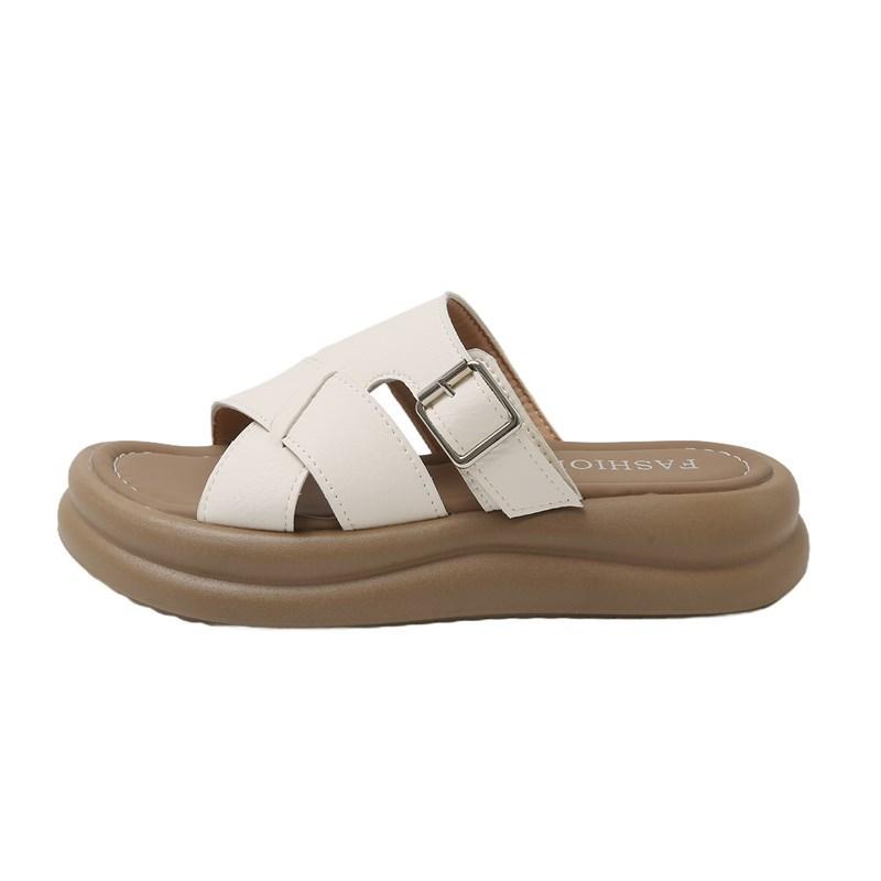 Cross-strapped thick-soled heightening slippers for women to wear retro fashion muffin sandals soft-soled beach slippers with skirts
