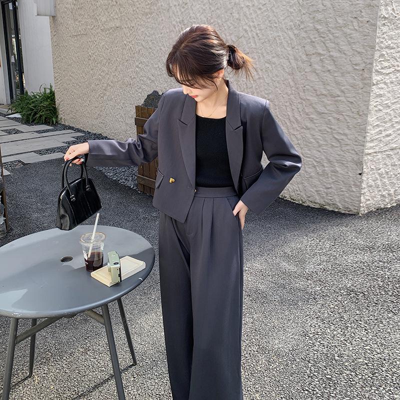 2025 Spring Women's Fashion Suit: Short Blazer & Wide-Leg Pants Two-Piece Set