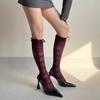 Womens Thin Breathable Over Calf Long Socks Stretchy Nylon Jacquard Hollowout Pattern Tassels Trim Knee Length Stockings