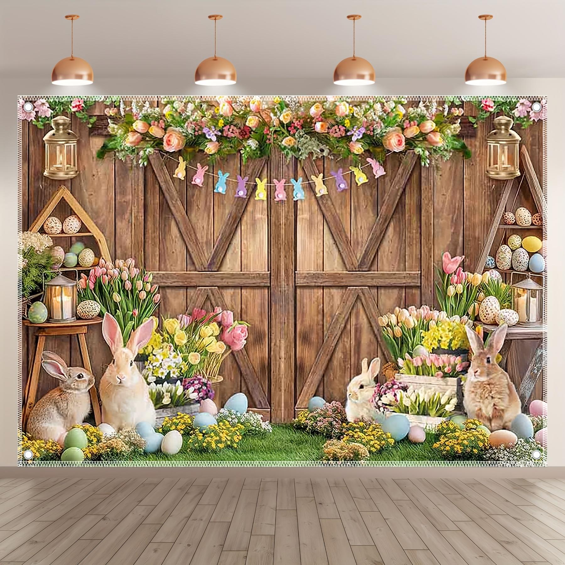 

VIKAMA Retro Brown Spring Easter Photography Background Banner Indoor Outdoor Family Holiday Party Decoration 74x94cm(29x37in)