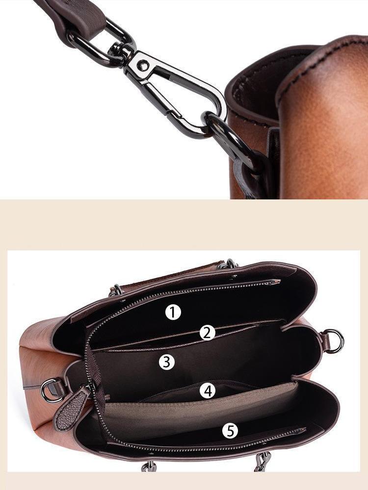 Johnature Všestranná kabelka Dámská kabelka z pravé kůže Vintage Ručně vyráběná embosovaná přírodní hovězí kůže Tašky přes rameno