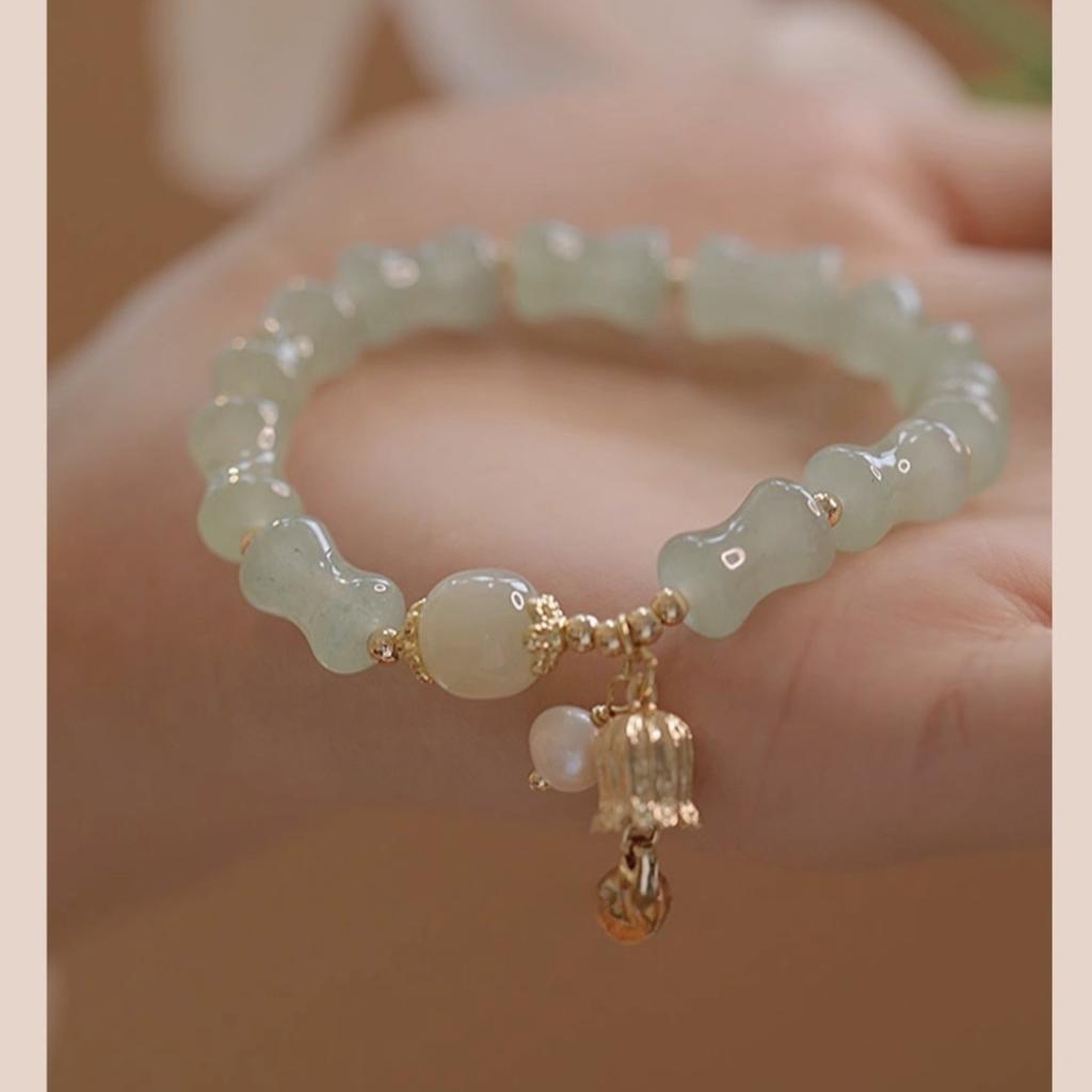 Qinggeyin Natural Aventurine and Hetian Jade Pearl Bracelet for Women, New Style, Light Luxury, Niche, High-end Feel