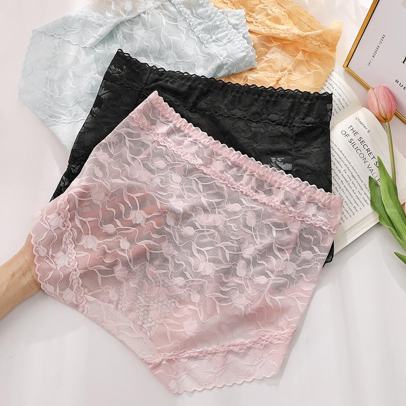 1Piece/3Pcs Middle Waist Women's Panties, Sheer Lace Women‘s Underwear, Comfortable Underpants