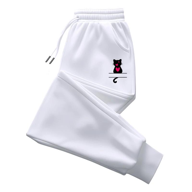 Cute Cat Print Sweatpants for Woman Home Outdoor Comfort Breathable Trousers Girls Yoga Fitness Versatile Jogger Pants