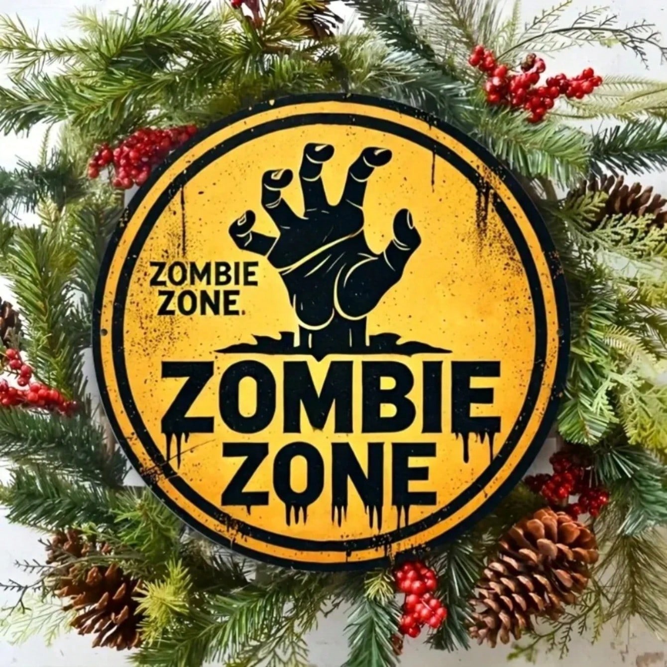 

Zombie Zone Yellow Black Iron Wall Art Halloween Metal Plaque Holiday Wreath Gift Home Decor 20x20 різнокольоровий