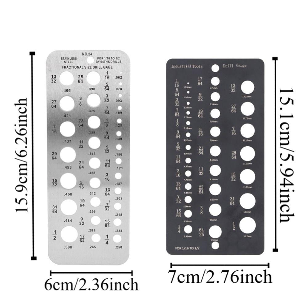 2 PCS Stainless Steel Drill Bit Gauge 1/16 Inch to 1/2 Inch 29-Holes Drill Bit Size Gauge Silver Black