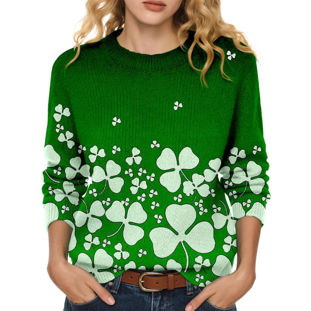 LXF-YT52 Saint Patrick's Day Fair Isle Pullover Sweater - Long Sleeve, Spring and Autumn Fashion.