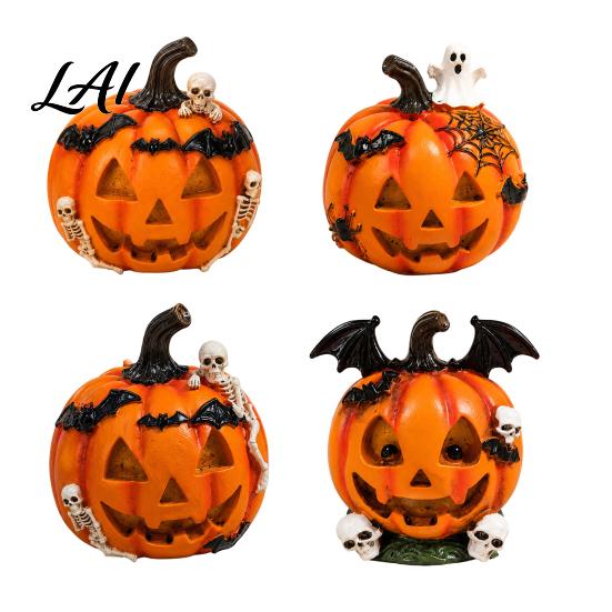 Vivid Skeleton Figurines Halloween Pumpkin Ghost Bat Skull Figurine Cute Resin Handcrafted Props Tabletop Ornaments for Home Party Shelf Mantels