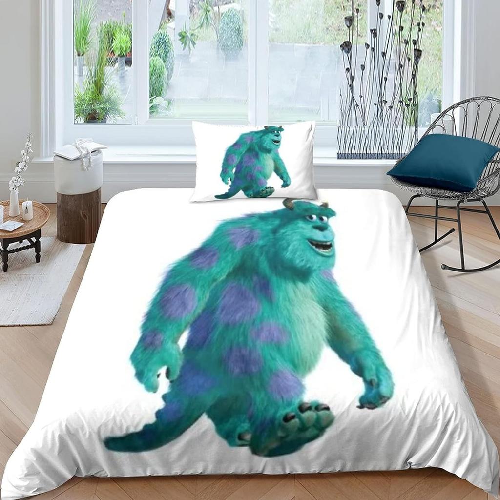 Monsters Inc Sullivan 3D Printed Bedding Set With Pillowcase,Duvet Cover With Zipper Closure,Soft Microfiber Quilt Cover Single