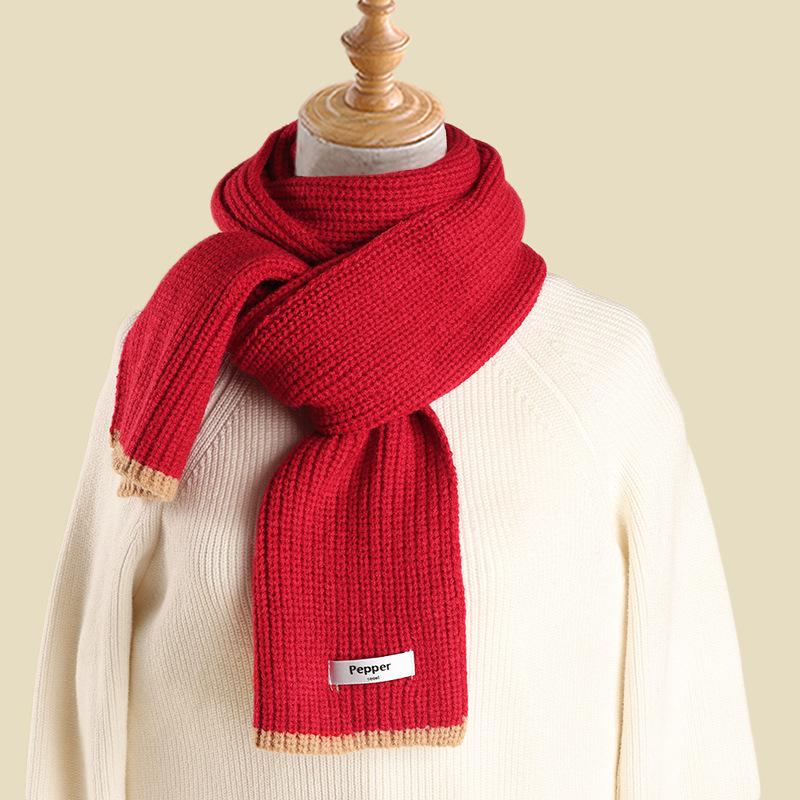 Knitted Woolen Scarf for Women Autumn and Winter Warm and Thickened Student Girl Versatile Men's Couple Style Scarf Korean Version