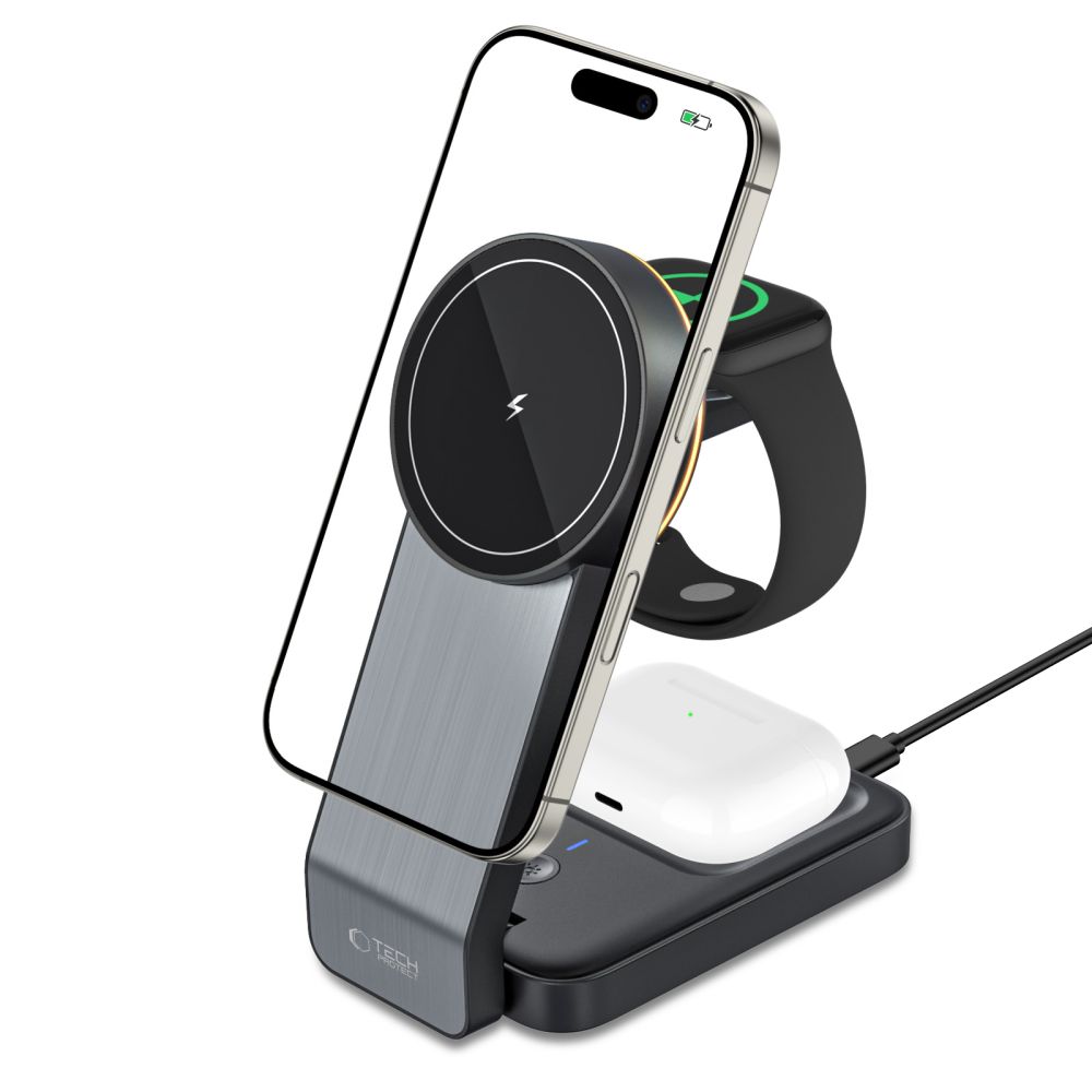 Tech-Protect Qi15W-A28 3In1 Magnetic Magsafe Wireless Charger Black