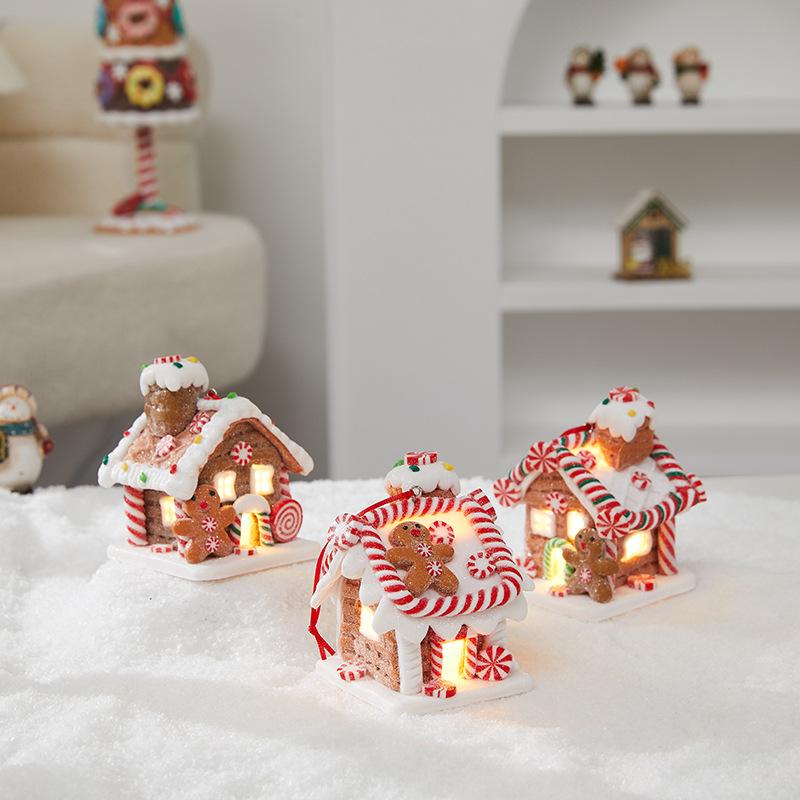 Gingerbread House Tree Topper Light Up Mini Gingerbread House Ornaments Soft Clay Fairy Tale Candy House For Christmas Tree