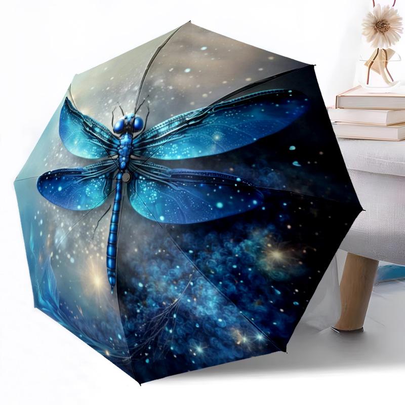 1pc Vibrant Dragonfly Floral Automatic Umbrella with Folding Feature Compact 8 Rib Lightweight Compact Design for Outdoor Daily Use Outdoor Y9