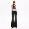 American black high street micro-pull jeans women's autumn and winter new washed cat whisker low-rise thin flared pants