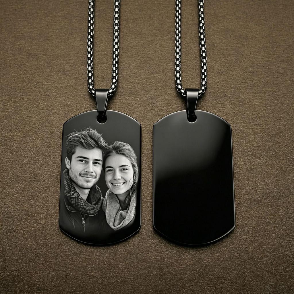 Stainless Steel Black Dog Tag Necklace - Trendy Hip Hop Style for Men & Women, Custom Engravable Titanium Steel Jewelry.