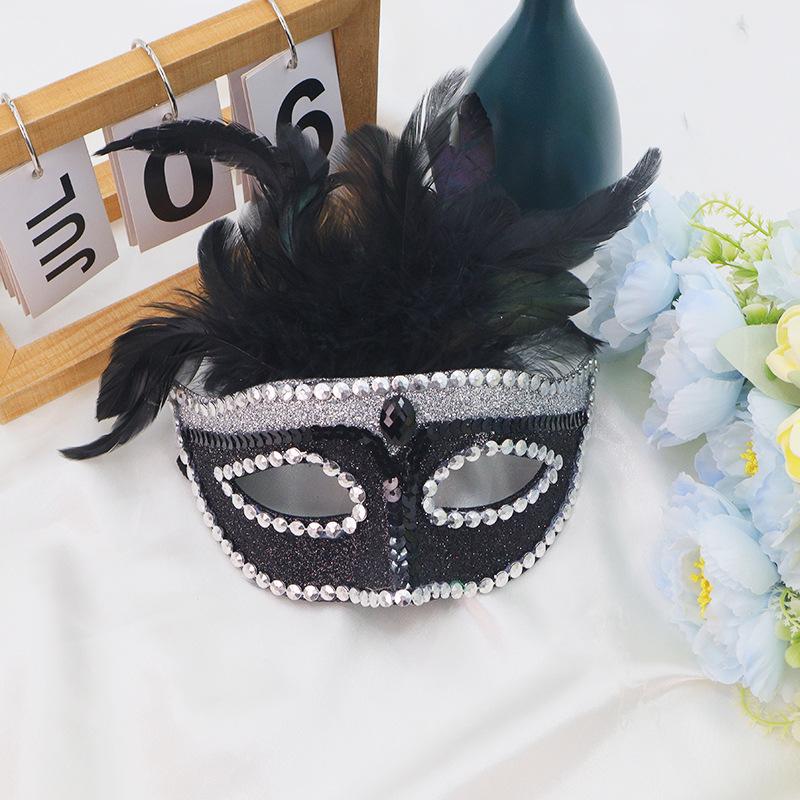 Halloween Phoenix Tail Feather Mask Rhinestones Glitter Half Face Masks Sexy Masquerade Ball Eye-Mask Cosplay Costume Party Deco