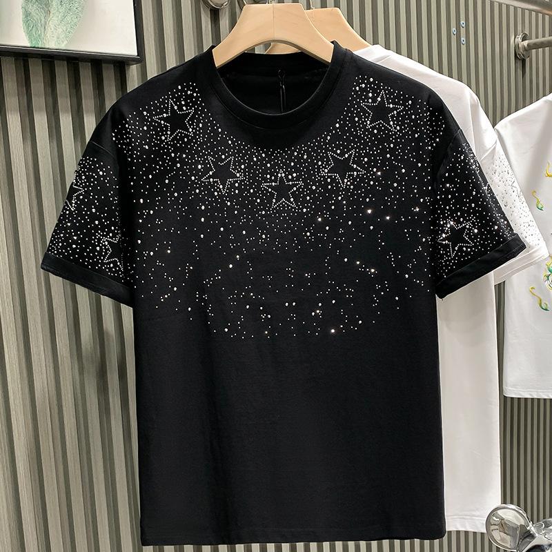 Sommer Strassnieten T-Shirt für Herren Kleidung Rundhals Casual T-Shirt Mode High Street Herren Sommer Kurzarm