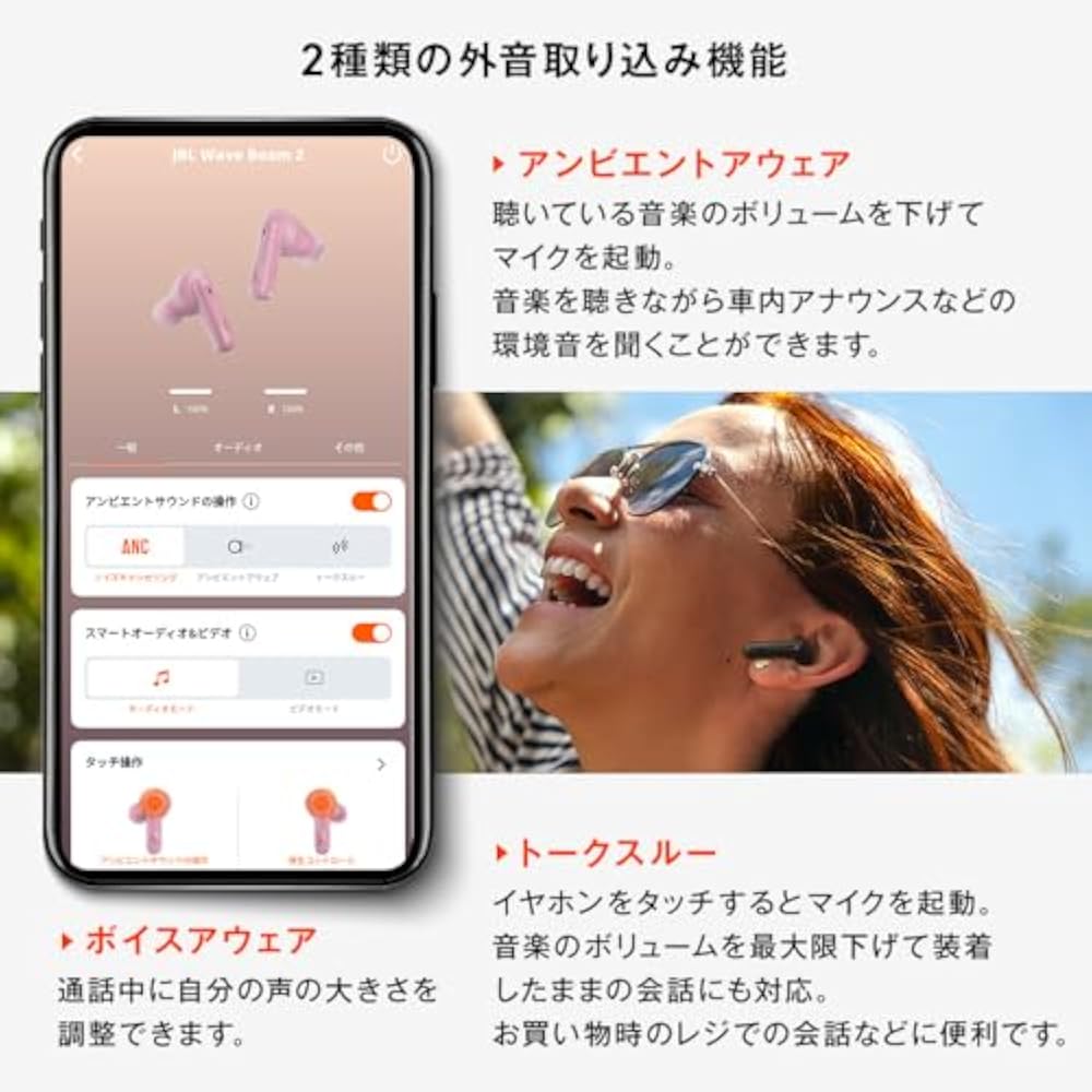 JBL Wave BEAM 2 Wireless Earphones, Active Noise Cancelling, IP54, Waterproof, Dustproof, Multi-P...