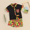 Boys Summer 2PCS Shorts Sets Short Sleeve Geometric Pattern Print Button Up Tops Shorts Sets