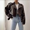 Womens Short PU Leather Moto Jacket Slim Fit Street Style Outerwear Black Wine Beige Brown Peach