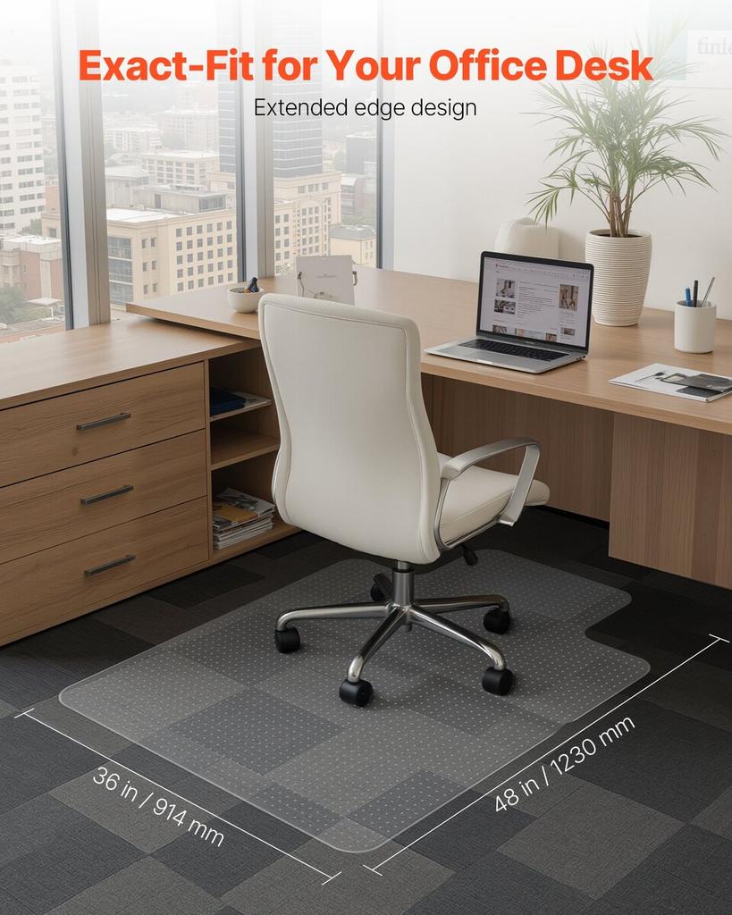 Chair Mat with Lip, 915 x 1225 mm Office Chair Mat for Low Pile Carpeted Floors, Plastic Floor Protector Rug with Studded, Non-Slip & Easy to Clean,