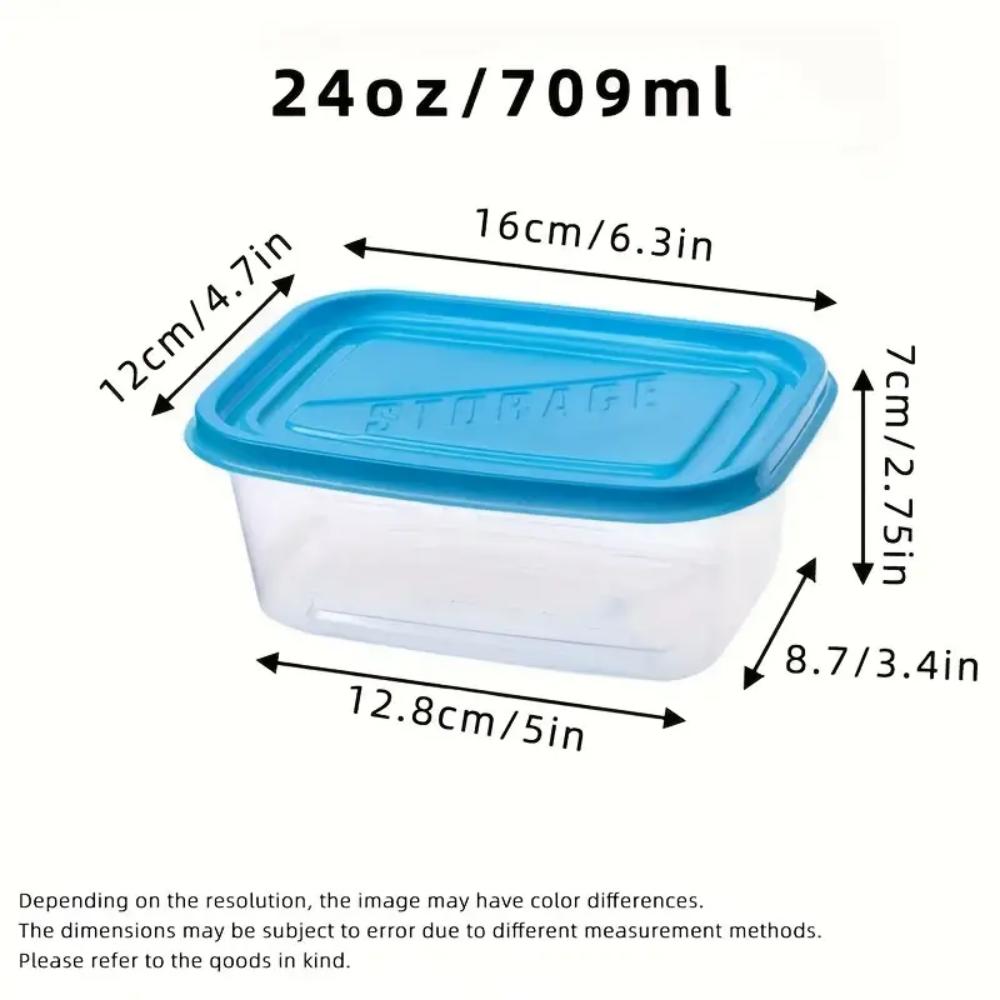 Six 709-milliliter Rectangular Plastic Food Containers with Colorful LIDS, Lunch Boxes, Suitable for Storing Fruits and Food