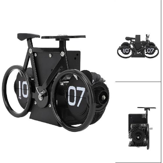Desk Clock Bicycle Shape Flip Vintage Decor Clock for Desk Clock Flip Down Clock Novelty Desk Clock (Black)