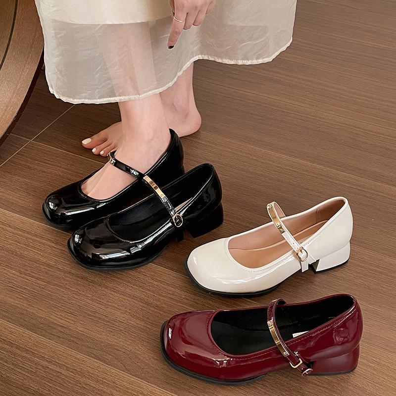 Internet celebrity French small fragrant style thick heel small leather shoes women 2025 new spring and autumn with skirt British style Mary Jane sin