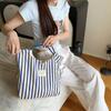 Japanese and Korean, Striped, Hand-held Tote Canvas Bag, Women, Summer, Large Capacity, Commuting, Shoulder Bag, Work Tote Bag