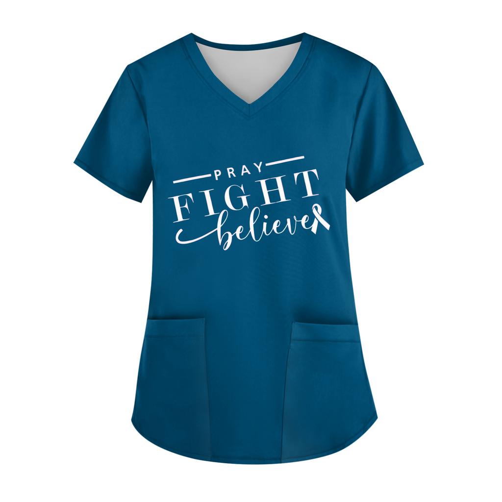 Women's V-Neck Short-Sleeve Pocketed Top With Side Slit