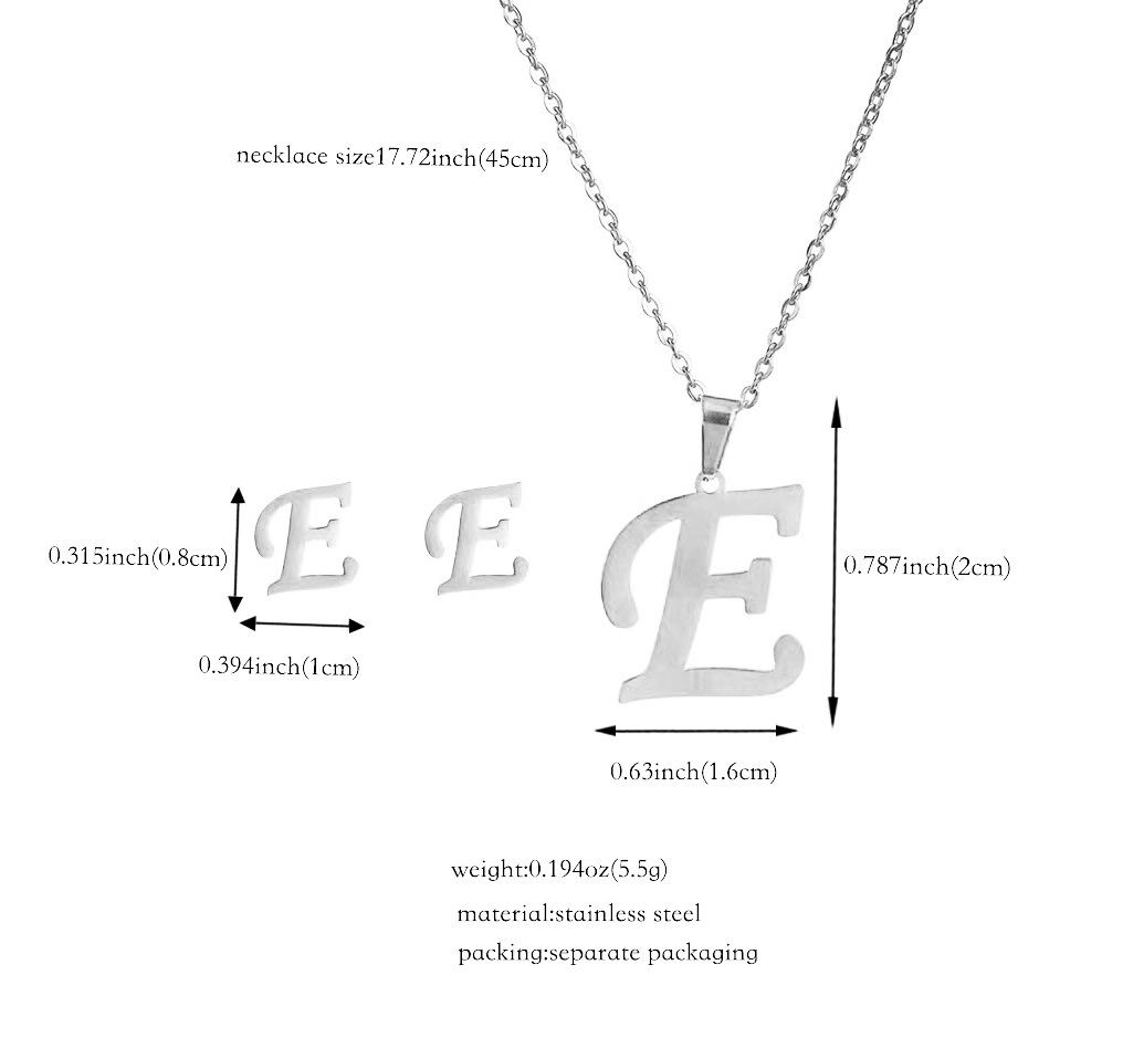 Stainless 26 Letter Initial Earring and Necklace Set Tarnish Jewelry Gift