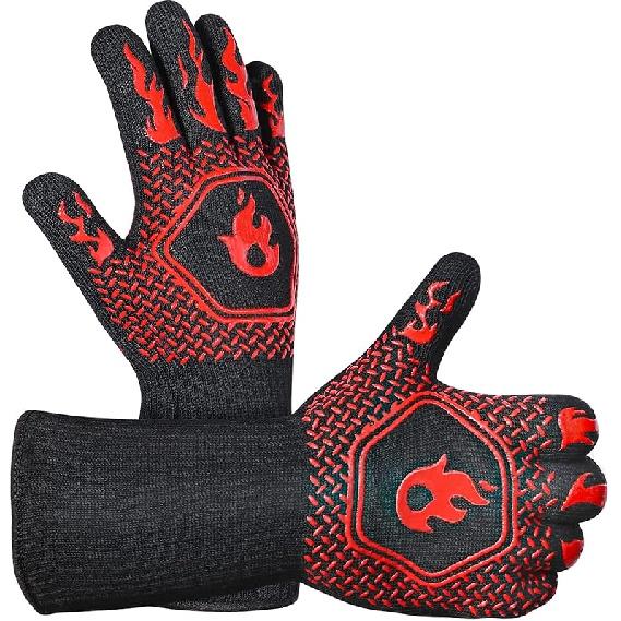 HAMITOR BBQ Grill Gloves Heat Resistant: 1472℉ High Temp Resistance Fireproof Glove for Grilling Smoking Barbecue - Washable Long Oven Mitts