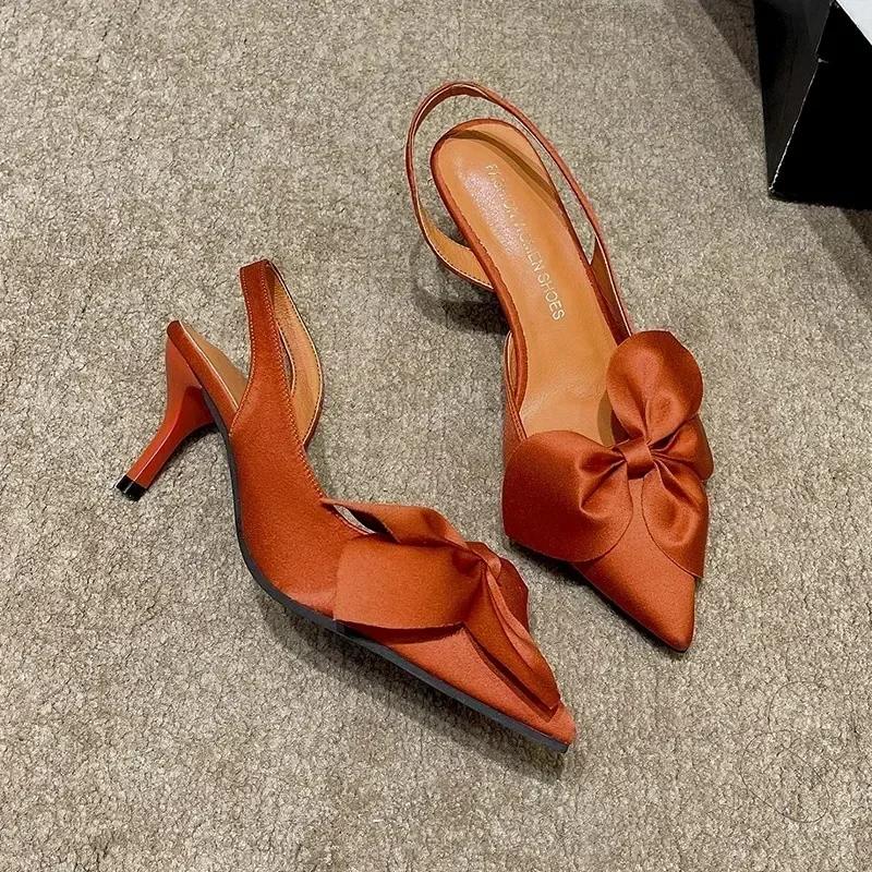 Heeled Sandals for Women Butterfly Knot Thin Heels Woman Sexy Wedding Party Female Pumps 2024 New Summer Shoes Sandalias Mujer