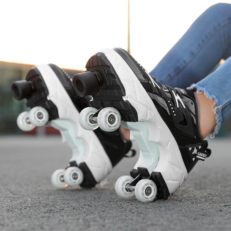 Roller Roller Shoes 4-wheel Deformation Shoes Roller Skates Men's and Women's Adult Runaway Shoes Skating Shoes Shoes with Wheels