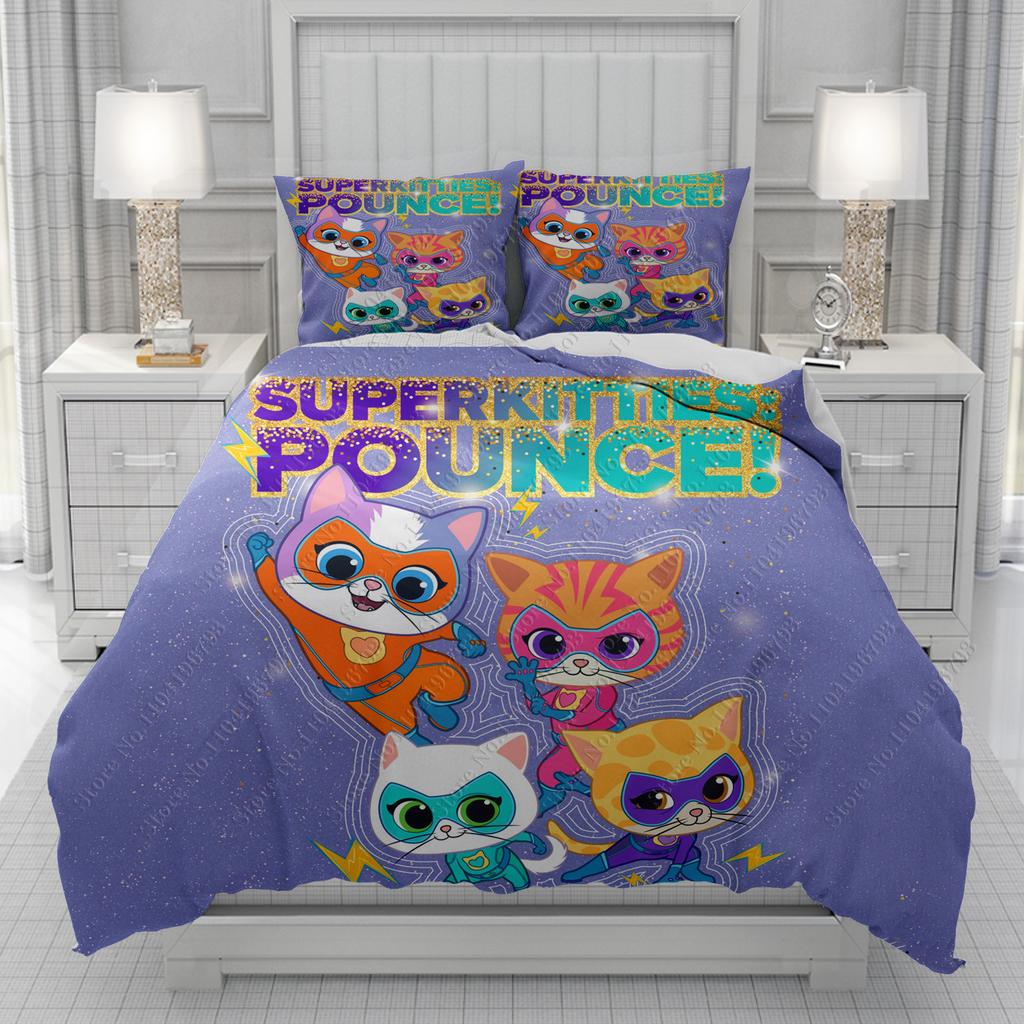 Super Kitties Duvet Cover Men women/Children KID Printing Cute Cartoon Bedding Set  Comforter Bed Soft
