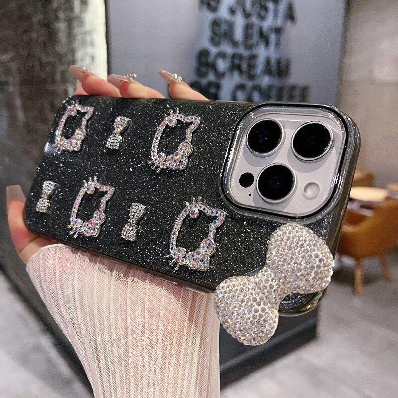 Premium Sense Flash Diamant Schleife Kitty Kat Geeignet für Apple 16pro Handyhülle Iphone15 Silikon 14 Neues Modell