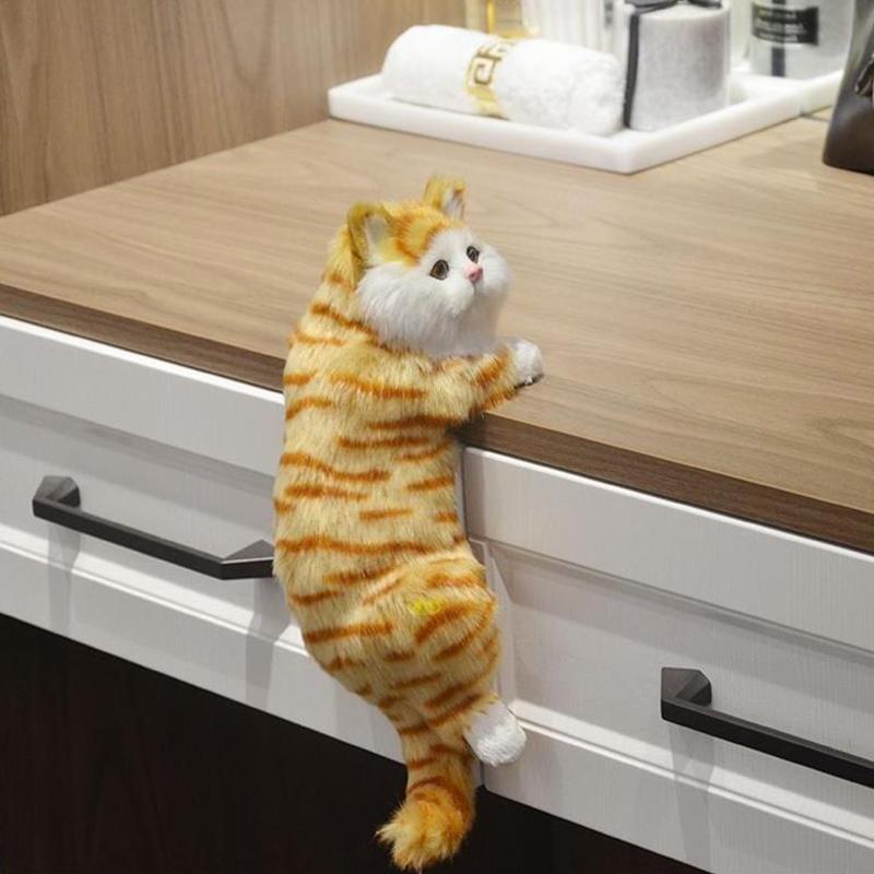 Simulation Furry Hanging Cat Realistic Cat Doll Animal Figurines Plush Hanging Kitten Toy Cute Kitten Model Gift Home Tv Decor