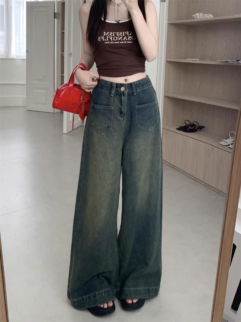 Women s Light Blue Wide-Leg Floor-Length Jeans - Summer Relaxed Fit 2XL синий