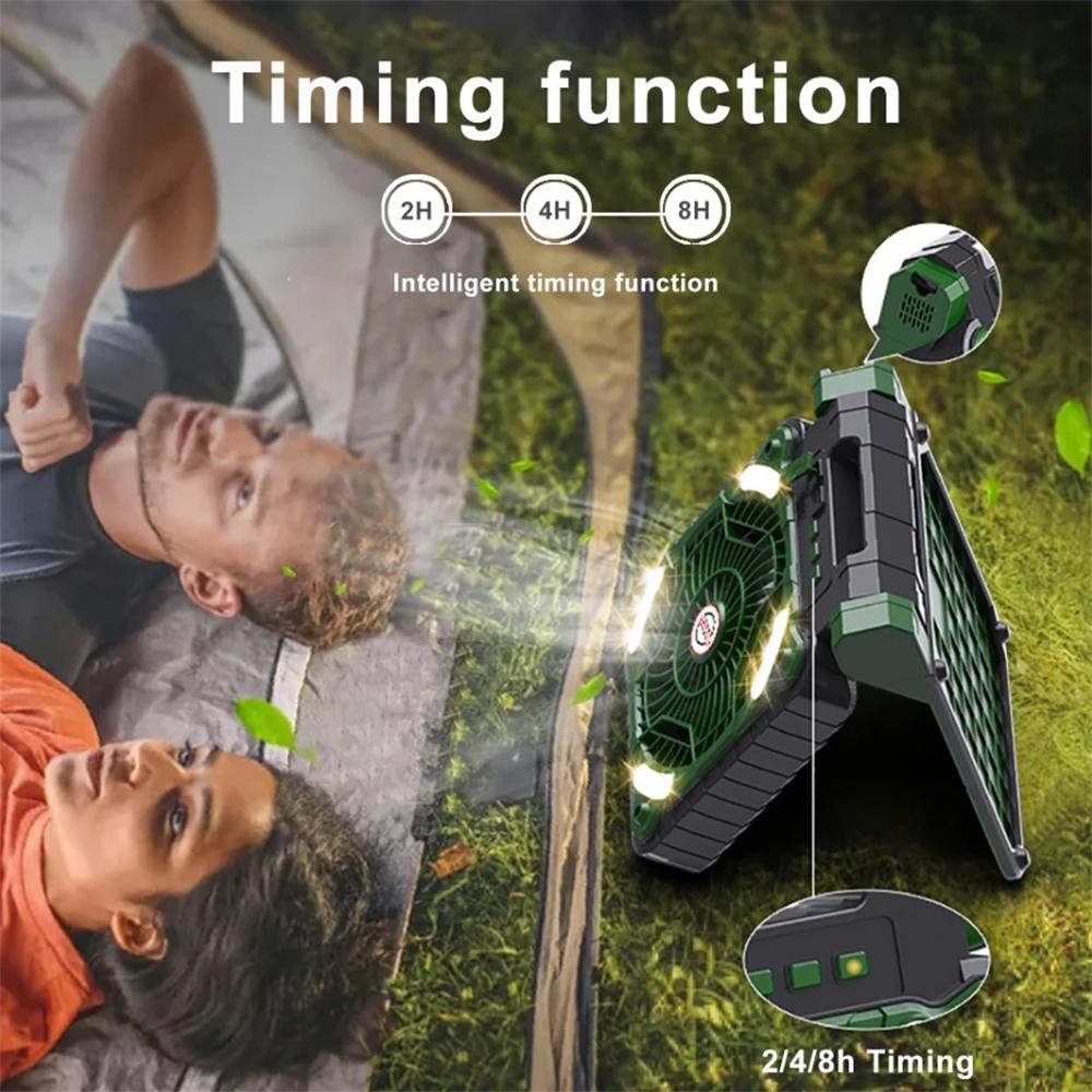 Outdoor LED Solar Camping Campinglicht Faltbar USB Wiederaufladbarer Ventilator 4 Geschwindigkeiten Leistungsstark Tragbar Camping Schreibtischlampe Mit Ventilator