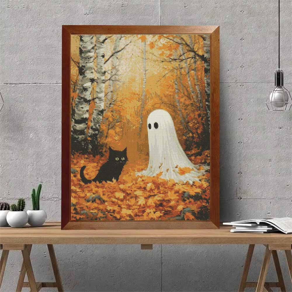 DIY Diamond Painting Canvas Autumn Birch Forest Cat And Spirit Design 5D Full Drill Art Creative Leisure Craft Home Decor
