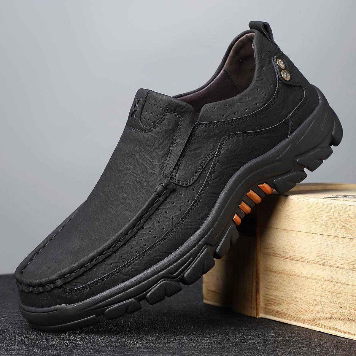 

Новая мужская обувь, низкие туфли в деловом повседневном стиле, кожаные туфли, весна и осень, обувь для активного отдыха, рабочая обувь, универсальная модная обувь для хайкинга 39 чёрный