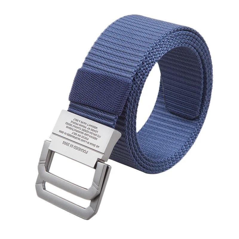 Double-Ring Buckle Nylon Belt for Women Men Alloy Buckle Metal Webbing Belts Outdoor Work Student Military Tactical Unisex Waist