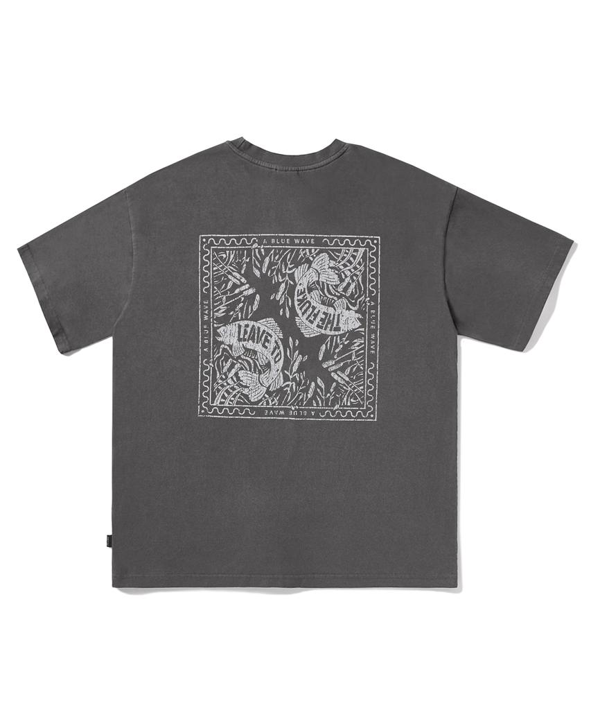 Peullukeu Blue Wave Pigment Short Sleeve T-Shirt Dark Gray Fst733