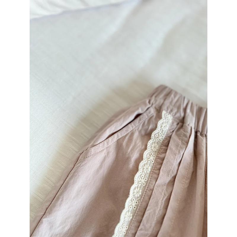 Children Pants Summer Korean Pastoral Lace Girl's Straight Wide Leg Pants Kid's Trousers