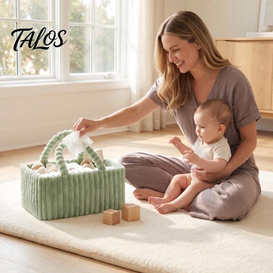Large Capacity Baby Essentials Organizer Plush Diaper Caddy, Quilted Gear Organizer, Lightweight Mommy Bag, Caddy Fuzzy Travel Tote for Newborn