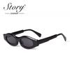STORY Retro Narrow Oval Sunglasses Vintage Trendy Blue Green Skinny Frame UV Protection S3905N for Women Men
